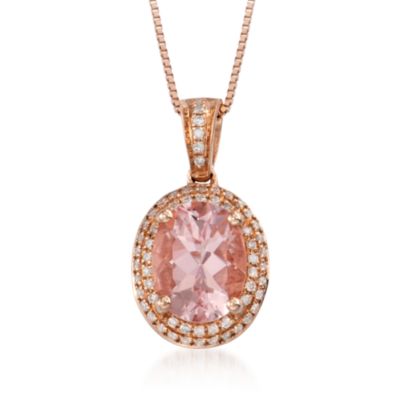 1.50 Carat Morganite and .18 ct. t.w. Diamond Drop Necklace in 14kt Rose Gold. 18" &mdash; Alt Image 1
