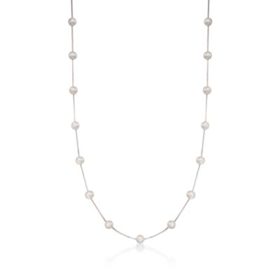 Pearl Station Necklace in Sterling Silver &mdash; Alt Image 1