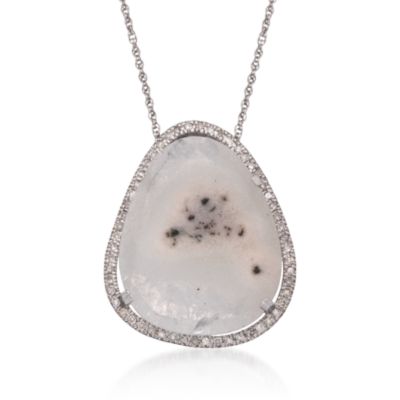 Chalcedony and .25 ct. t.w. Diamond Pendant Necklace in Sterling Silver. 18" &mdash; Alt Image 1
