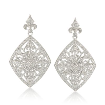 Vintage-Style .20 ct. t.w. Diamond Drop Earrings in Sterling Silver &mdash; Alt Image 1