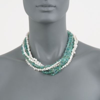 Pearl and Multi-Gemstone Torsade Necklace in Sterling Silver. 18" &mdash; Alt Image 2