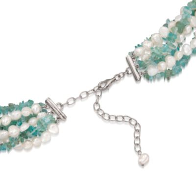 Pearl and Multi-Gemstone Torsade Necklace in Sterling Silver. 18" &mdash; Alt Image 3