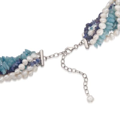 Pearl and Tanzanite 5-7mm Torsade Necklace in Sterling Silver. 18" &mdash; Alt Image 3