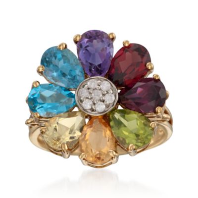 6.25 ct. t.w. Multi-Gemstone Flower Ring With .10 ct. t.w. Diamonds in 14kt Over Sterling &mdash; Alt Image 1