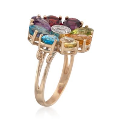 6.25 ct. t.w. Multi-Gemstone Flower Ring With .10 ct. t.w. Diamonds in 14kt Over Sterling &mdash; Alt Image 3