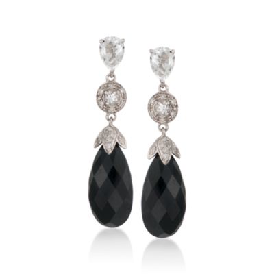 Black Onyx and 2.10 ct. t.w. White Topaz Earrings With .24 ct. t.w. Diamonds in Sterling Silver &mdash; Alt Image 1