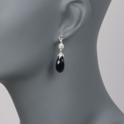Black Onyx and 2.10 ct. t.w. White Topaz Earrings With .24 ct. t.w. Diamonds in Sterling Silver &mdash; Alt Image 2