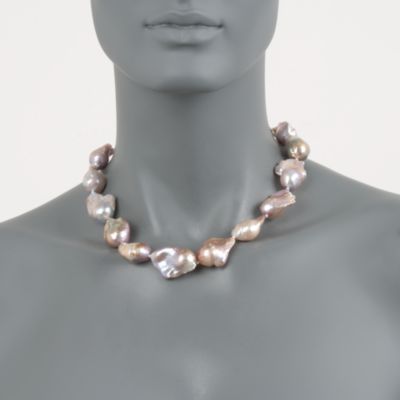 Pink Baroque Pearl Necklace in 14kt Yellow Gold &mdash; Alt Image 2