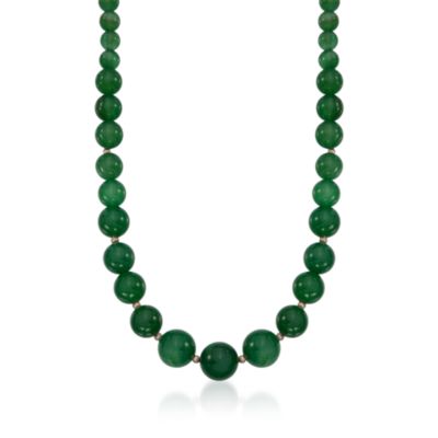 Graduated Green Agate Bead Necklace in 14kt Yellow Gold. 18" &mdash; Alt Image 1