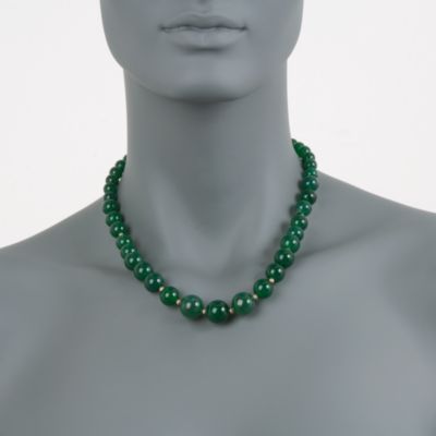 Graduated Green Agate Bead Necklace in 14kt Yellow Gold. 18" &mdash; Alt Image 2
