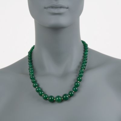 Graduated Green Agate Bead Necklace in 14kt Yellow Gold. 18" &mdash; Alt Image 3