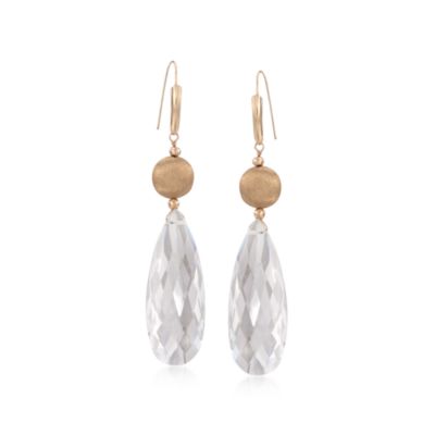 Long Rock Crystal Drop Earrings in 14kt Yellow Gold &mdash; Alt Image 1