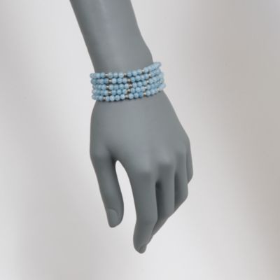 Set of Five Milky Aquamarine Bead Bracelets in 14kt Yellow Gold. Adjustable Size &mdash; Alt Image 2