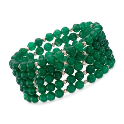 Set of Five Green Agate Bead Bracelets in 14kt Yellow Gold. Adjustable Size &mdash; Alt Image 1