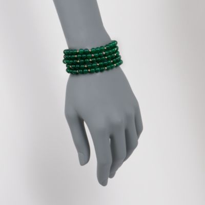 Set of Five Green Agate Bead Bracelets in 14kt Yellow Gold. Adjustable Size &mdash; Alt Image 2