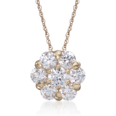 1.85 ct. t.w. CZ Flower Drop Necklace in 14kt Yellow Gold. 18" &mdash; Alt Image 1
