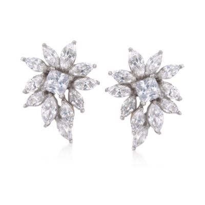12.05 ct. t.w. CZ Floral Spray Earrings in Sterling Silver &mdash; Alt Image 1