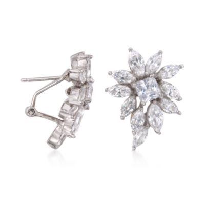 12.05 ct. t.w. CZ Floral Spray Earrings in Sterling Silver &mdash; Alt Image 3