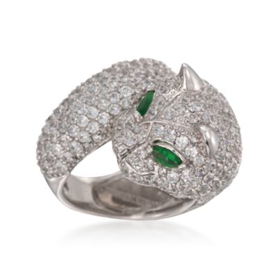 14.48 ct. t.w. White and Green CZ Cat Ring in Sterling Silver &mdash; Alt Image 1