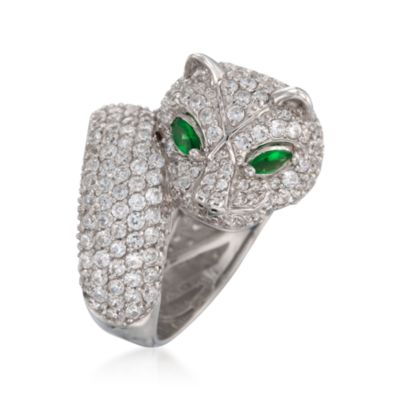 14.48 ct. t.w. White and Green CZ Cat Ring in Sterling Silver &mdash; Alt Image 3