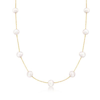 Pearl Station Necklace in 14kt Yellow Gold &mdash; Alt Image 1