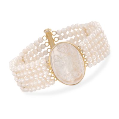 Mother-Of-Pearl and Pearl Cameo Bracelet in 14kt Over Sterling &mdash; Alt Image 1