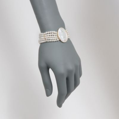 Mother-Of-Pearl and Pearl Cameo Bracelet in 14kt Over Sterling &mdash; Alt Image 2