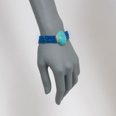 Turquoise and Lapis Scarab Bracelet in 14kt Over Sterling. 7.5" &mdash; Alt Image 2