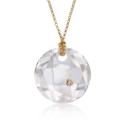 Rock Crystal Drop Necklace With Diamond in 14kt Yellow Gold. 18" &mdash; Alt Image 1