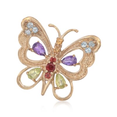 1.00 ct. t.w. Mixed Gem Butterfly Pin in 18kt Over Sterling &mdash; Alt Image 1