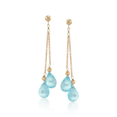15.00 ct. t.w. Blue Topaz Chain Earrings in 14kt Yellow Gold &mdash; Alt Image 1