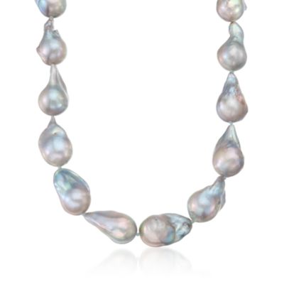 Gray Baroque Pearl Strand Necklace With 14kt Yellow Gold &mdash; Alt Image 1