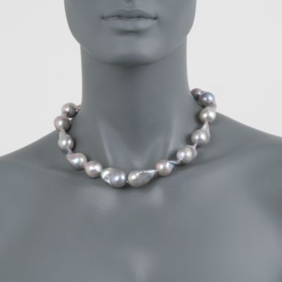 Gray Baroque Pearl Strand Necklace With 14kt Yellow Gold &mdash; Alt Image 2