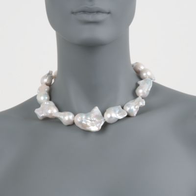 Baroque Pearl Strand Necklace With Diamonds in 14kt Yellow Gold &mdash; Alt Image 2