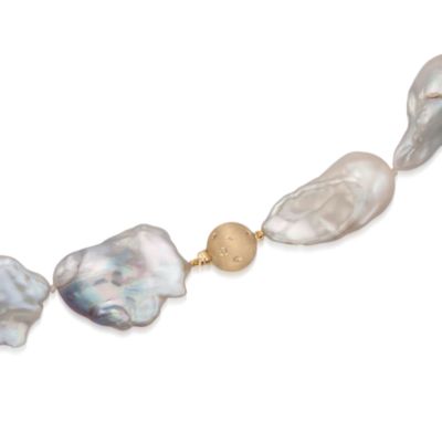 Baroque Pearl Strand Necklace With Diamonds in 14kt Yellow Gold &mdash; Alt Image 5