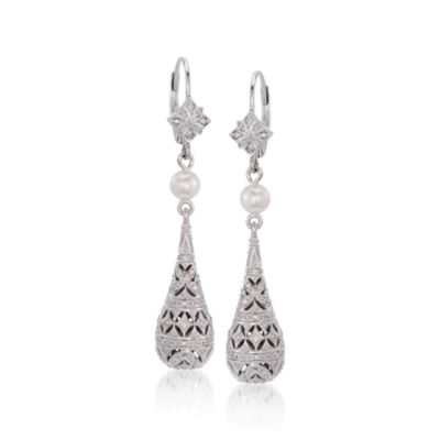 4.5-5mm Pearl and .25 ct. t.w. Diamond Drop Earrings in Sterling Silver &mdash; Alt Image 1