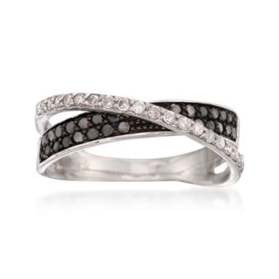 .52 ct. t.w. Black and White Diamond X Ring in Sterling Silver &mdash; Alt Image 1