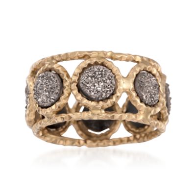 Italian Silver Drusy Jewelry Ring in 14kt Yellow Gold &mdash; Alt Image 1