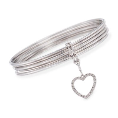 Set of Five Bangles With a Removable .10 ct. t.w. Diamond Heart Charm in Sterling Silver. Size 7 &mdash; Alt Image 1