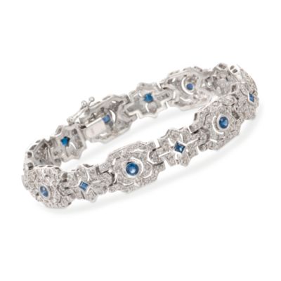 3.00 ct. t.w. Sapphire and 3.95 ct. t.w. Diamond Bracelet in 14kt White Gold. 8" &mdash; Alt Image 1