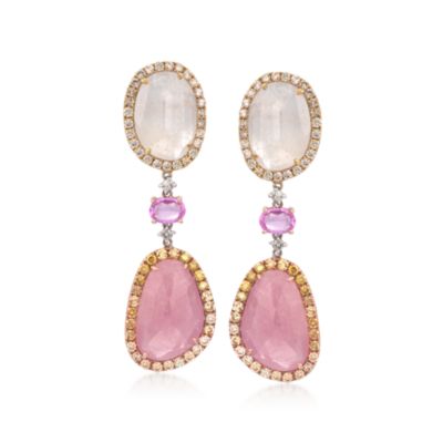 34.55 ct. t.w. Multicolored Sapphire and 3.10 ct. t.w. Diamond Slice Earrings in 18kt Yellow Gold &mdash; Alt Image 1