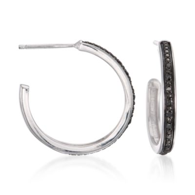 Black Diamond Half-Hoop Earrings in Sterling Silver &mdash; Alt Image 1
