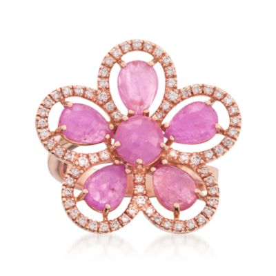 Roberto Coin 5.00 ct. t.w. Pink Sapphire and .35 ct. t.w. Diamond Flower Ring in 18kt Rose Gold. Size 6.5 &mdash; Alt Image 1