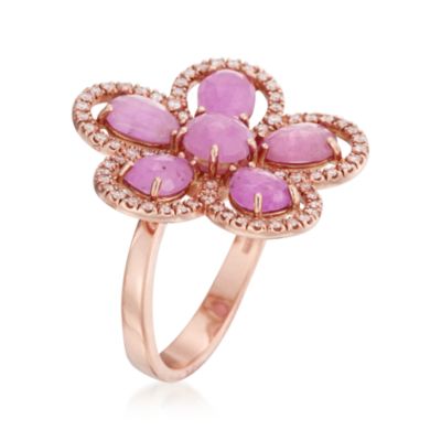 Roberto Coin 5.00 ct. t.w. Pink Sapphire and .35 ct. t.w. Diamond Flower Ring in 18kt Rose Gold. Size 6.5 &mdash; Alt Image 3