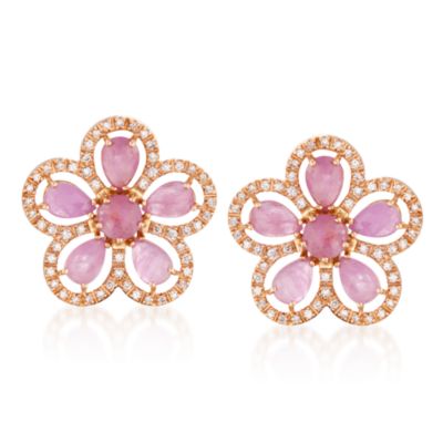 Roberto Coin 5.50 ct. t.w. Pink Sapphire and .49 ct. t.w. Diamond Earrings in 18kt Rose Gold &mdash; Alt Image 1