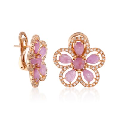 Roberto Coin 5.50 ct. t.w. Pink Sapphire and .49 ct. t.w. Diamond Earrings in 18kt Rose Gold &mdash; Alt Image 3