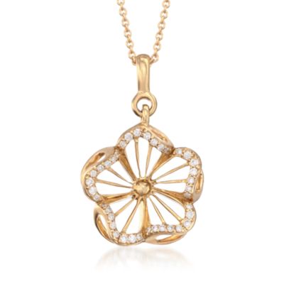 Roberto Coin .12 ct. t.w. Diamond Flower Pendant Necklace in 18kt Yellow Gold. 18" &mdash; Alt Image 1