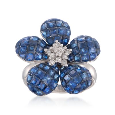 5.75 ct. t.w. Sapphire and .15 ct. t.w. Diamond Ring in 18kt White Gold. Size 8 &mdash; Alt Image 1