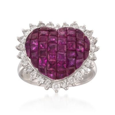 3.00 ct. t.w. Ruby and .85 ct. t.w. Diamond Heart Ring in 18kt White Gold &mdash; Alt Image 1