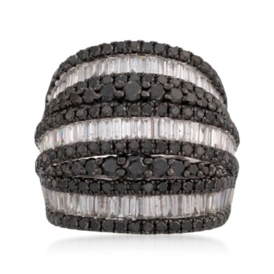 1.79 ct. t.w. White and 2.76 ct. t.w. Black Diamond Multi-Row Ring in 18kt White Gold. Size 7 &mdash; Alt Image 1